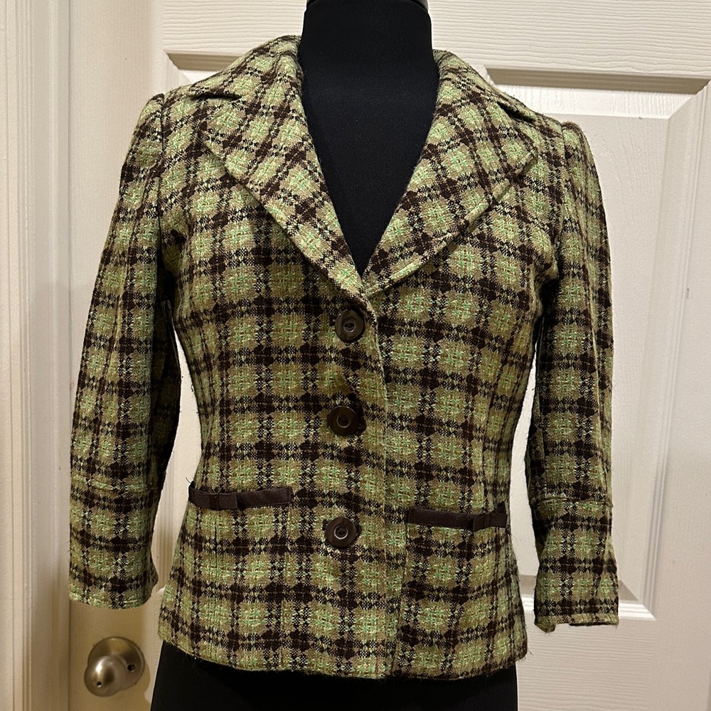 JohnPaulRichard Green and Brown Plaid Blazer